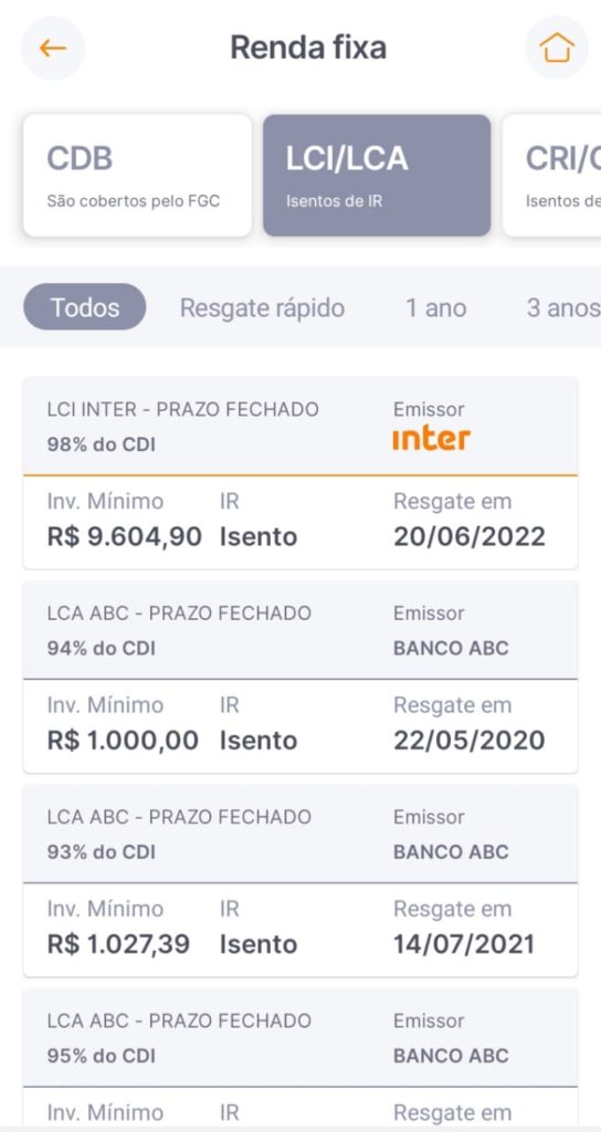 Filtrar por LCI e LCA