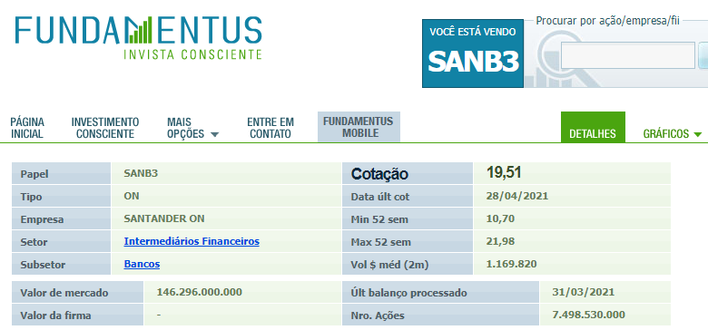 santander sites de análise de ações