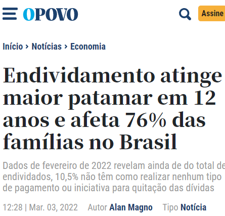 brasileiros endividados - 3/4 das Famílias no Brasil estão Endividadas